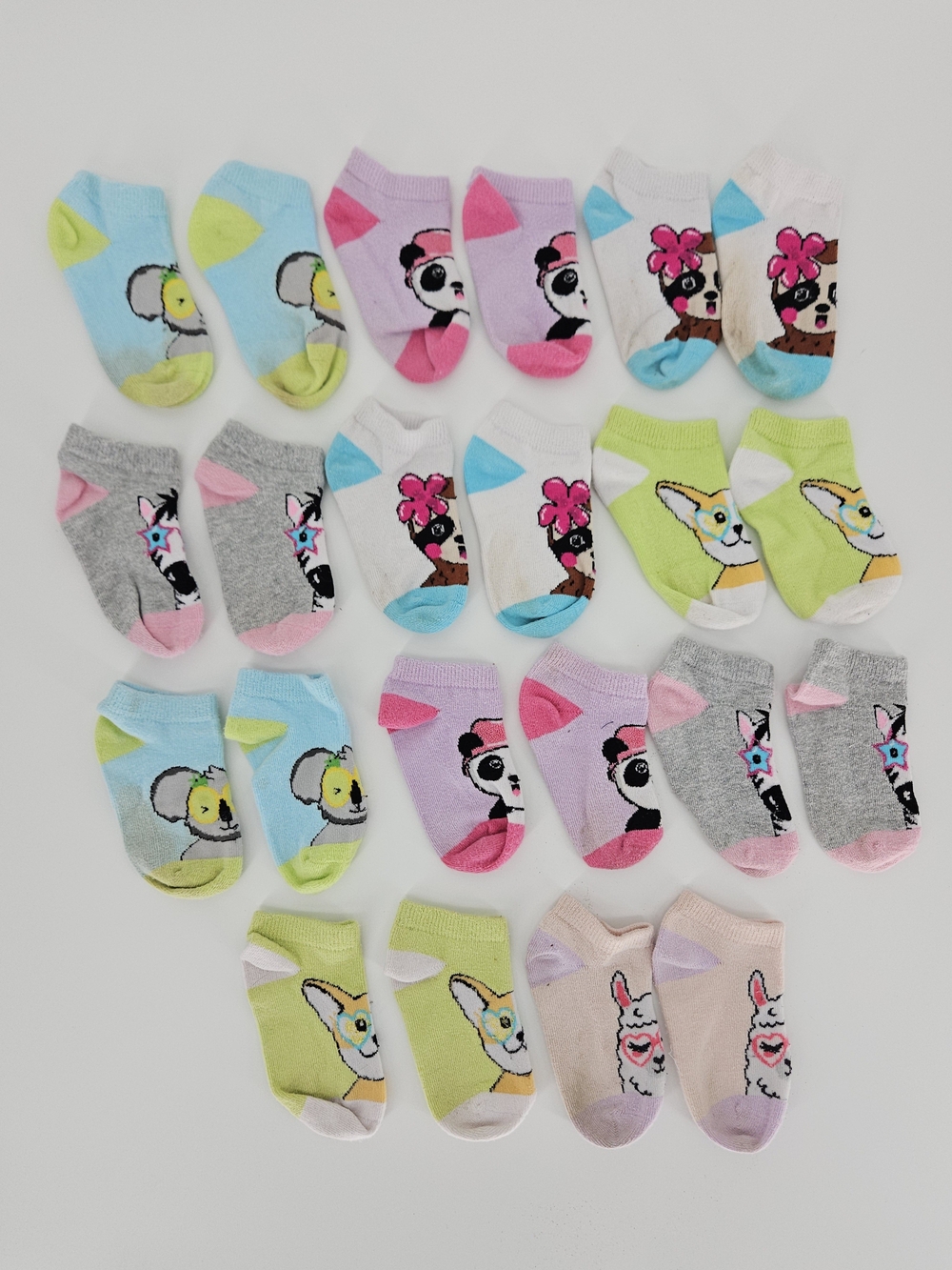 5/$25 Toddler Girls Animal No Show Socks Lot of 11 Pairs Koala Panda Llama Corgi